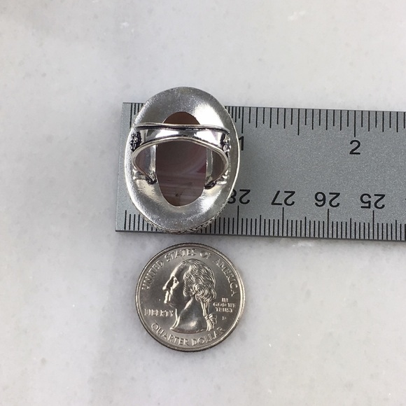 New Botswana Agate Statement Silver Overlay Vintage Style Ring Size 7.5 - Picture 9 of 12